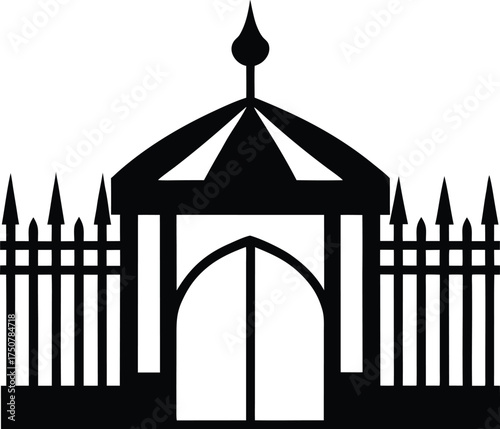 Intricate Ornate Dome Archway Silhouette Pointed Roof Decorative Entrance Architectural Structure Spiked Fence Design