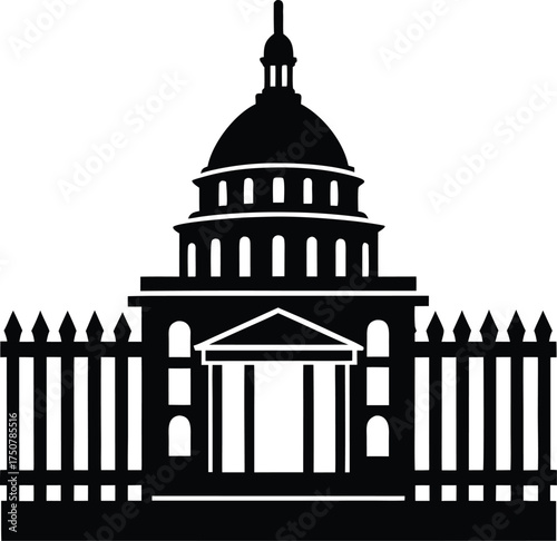 Government Building Capitol Dome Silhouette Grand Architectural Structure Iconic Landmark Fence Perimeter Security Design