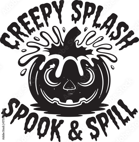 Black and white dripping text and pumpkin illustration Religious Symbol halloween jack o lantern