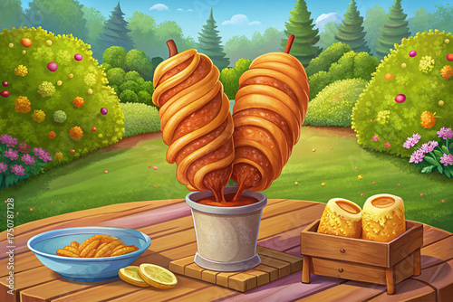 Czech trdelnik chimney cake with sugar and cinnamon sweet street dessert from Prague