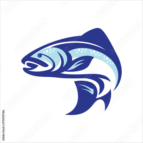 Modern Blue Fish Logo Illustration Aquatic Salmon Design for Seafood and Fishing Brands