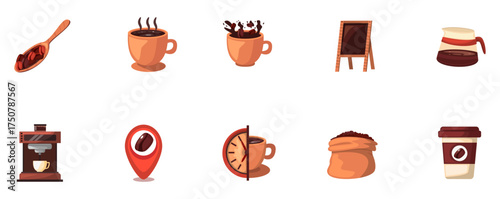 Set of International Coffee Day Icons Illustrations