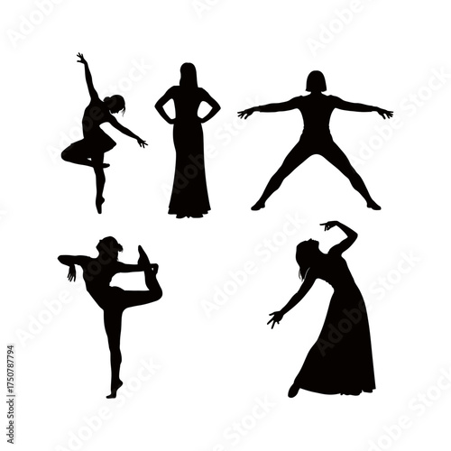 Dynamic female silhouettes capturing graceful poses and movements in ballet and dance vector