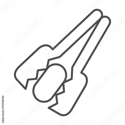 Kitchen tongs thin line icon, cooking concept. Vector graphics. Manual nutcracker sign on white background, outline style icon for mobile or web design.