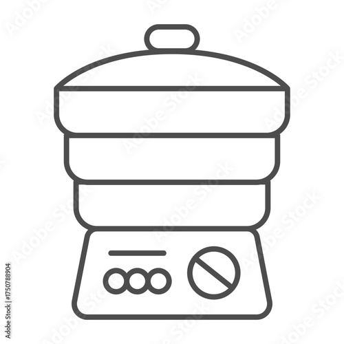 Three section electric steamer with buttons thin line icon, cooking concept. Vector graphics. Steamer sign on white background, outline style icon for mobile or web design.