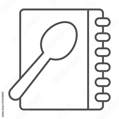 Recipe book and spoon thin line icon, cooking concept. Vector graphics. Notepad sign on white background, outline style icon for mobile or web design.