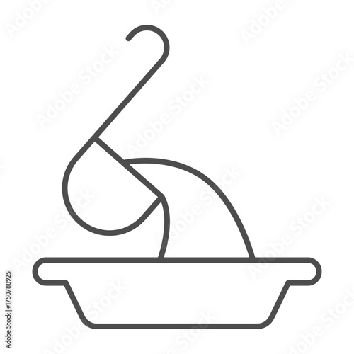 Ladle and plate of soup thin line icon, cooking food concept. Vector graphics. Food sign on white background, outline style icon for mobile or web design.