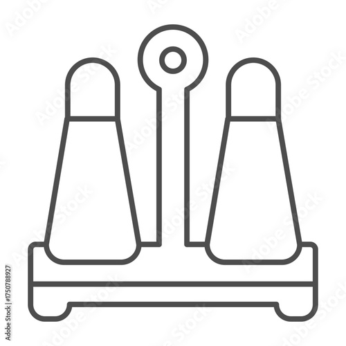 Flasks with pepper and salt thin line icon, cooking concept. Vector graphics. Seasonings sign on white background, outline style icon for mobile or web design.