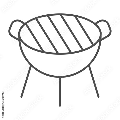 Mesh grill with handles on tripod thin line icon, cooking concept. Vector graphics. Grill sign on white background, outline style icon for mobile or web design.