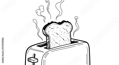 Toast popping from toaster in black and white sketch style