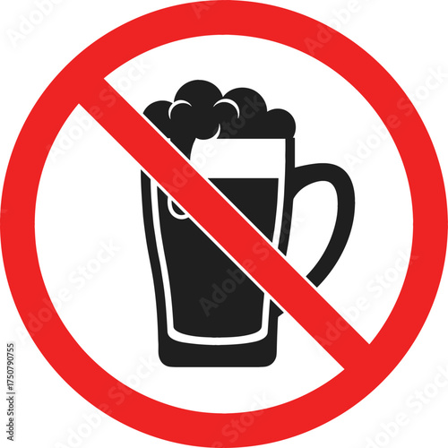 No Drinking Warning Sign Vector Illustration Isolated on White Background