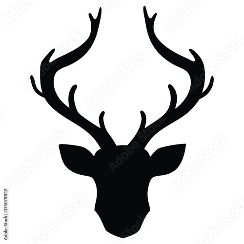 A black silhouette of a reindeer head with antlers