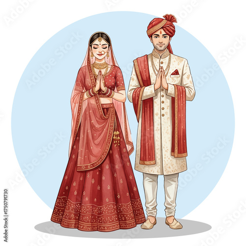Traditional Indian Bride and Groom Greeting Illustration