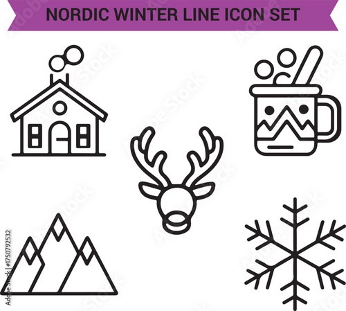 Nordic Winter Line Icon Set Ai Generated