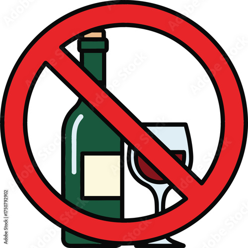 Alcohol Prohibition and Alcohol-Free Zone Vector Illustration on White Background