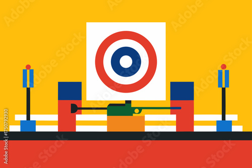 Abstract illustration of a shooting range with target and rifle