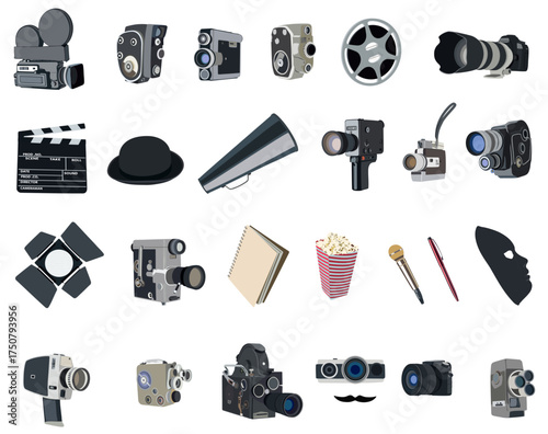 A diverse collection of cameras showcasing essential photography and videography equipment and concepts, ideal for modern multimedia and creative design projects