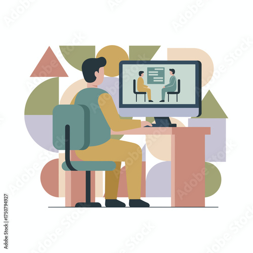 Virtual meeting or online consultation at desk highlighting remote communication