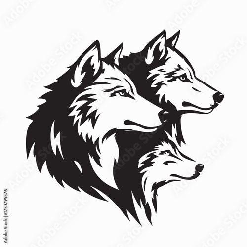 Stylized Wolf Heads Pack Image Vector Isolated on white background
