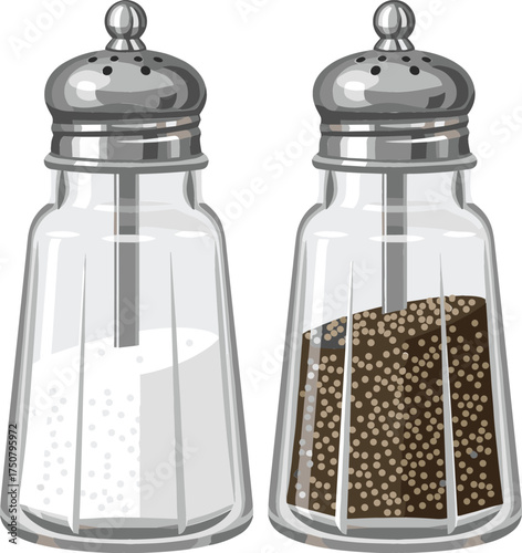 Pair of Glass Salt and Pepper Shakers Isolated on White Background