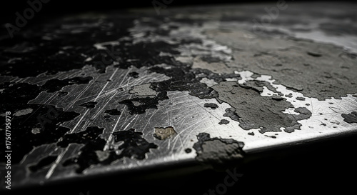 Close-up of weathered, peeling paint on metal surface.