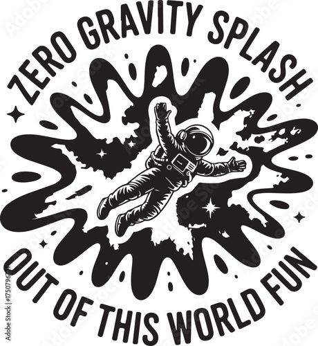 Black and white illustration of an astronaut floating Religious Symbol space zero gravity