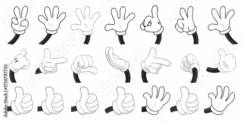 Collection of classic cartoon character hands and arms in various gestures and poses