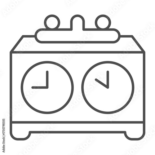 Seconds stopwatch thin line icon, chess game concept. Vector graphics. Clock with buttons for completing move sign on white background, outline style icon for mobile or web design.