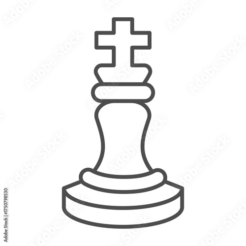 Chess king thin line icon, chess game concept. Vector graphics. Gaming sign on white background, outline style icon for mobile or web design.