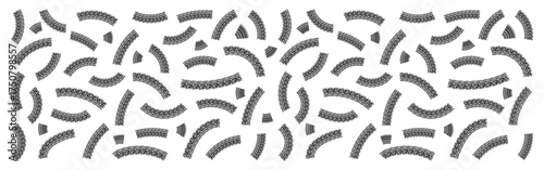Monochrome Seamless Abstract Pattern of Grainy Curved Arch Shapes on White transparent Background