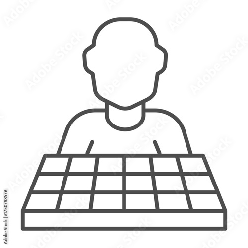 Player person thin line icon, chess game concept. Vector graphics. Opponent with chessboard sign on white background, outline style icon for mobile or web design.