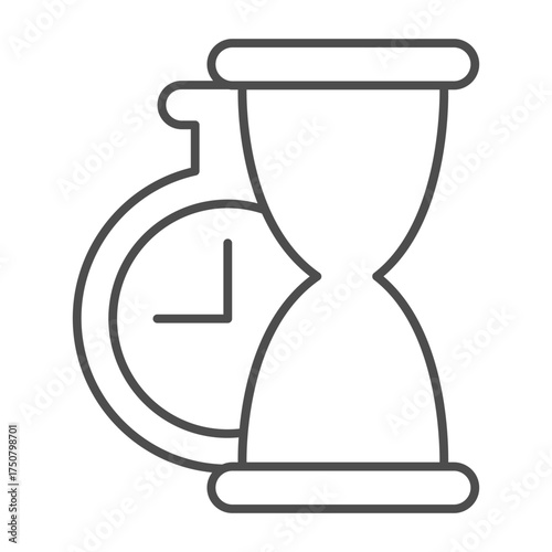 Hourglass with stopwatch thin line icon, time concept. Vector graphics. Clocks sign on white background, outline style icon for mobile or web design.