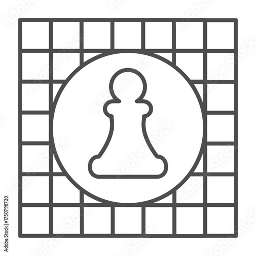 Chessboard thin line icon, chess game concept. Vector graphics. Playing field with chess pawn sign on white background, outline style icon for mobile or web design.