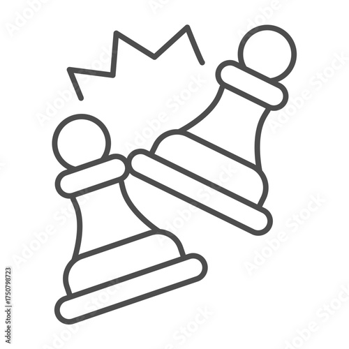Chess battle thin line icon, chess game concept. Vector graphics. Battle between two pawns sign on white background, outline style icon for mobile or web design.
