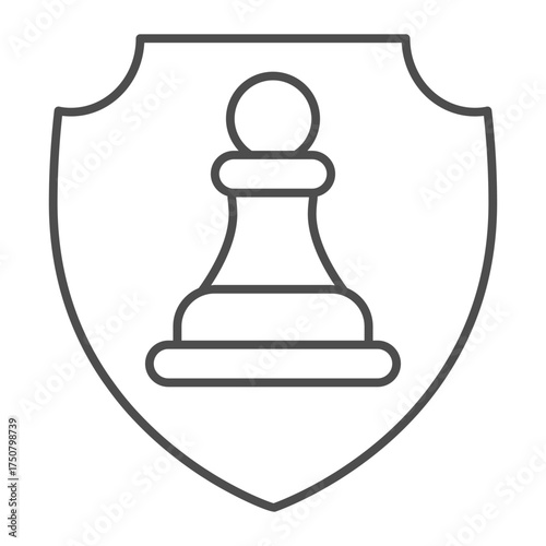 Emblem with chess pawn thin line icon, chess game concept. Vector graphics. Gaming emblem sign on white background, outline style icon for mobile or web design.