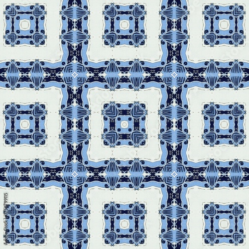 seamless pattern with blue and white tiles