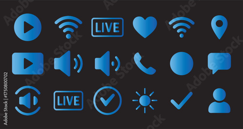 Collection of vibrant blue social media and communication icons on black