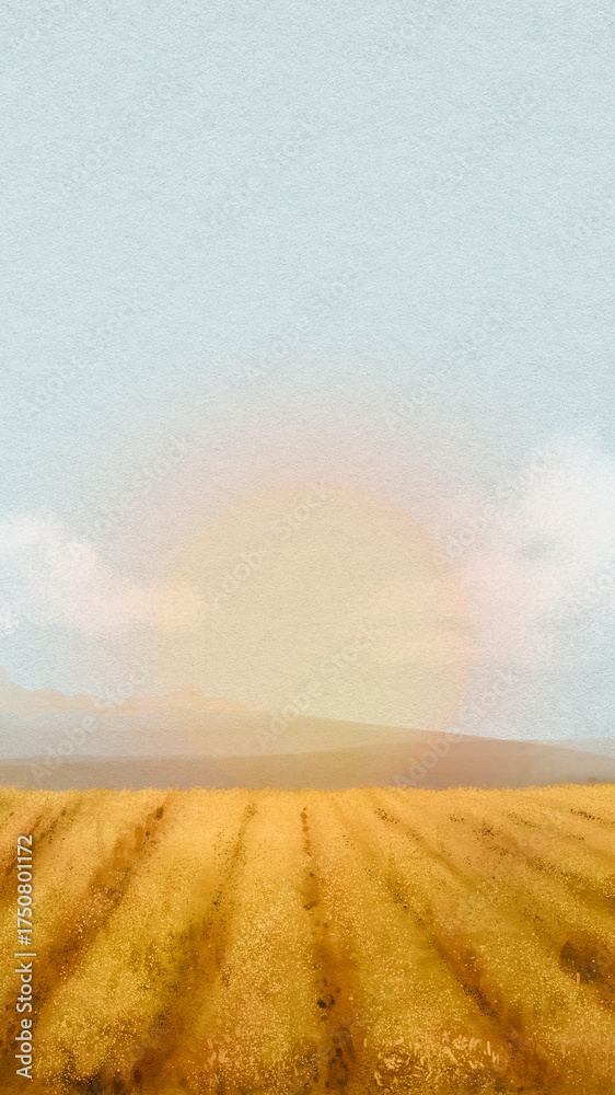 Obraz premium Watercolor field iPhone wallpaper, agriculture aesthetic background