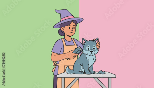 Professional pet groomer trims a cute dogs fur showcasing pet care services