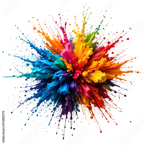 Vivid Colorful Ink Splash PNG – Isolated Paint Burst on Transparent Background.