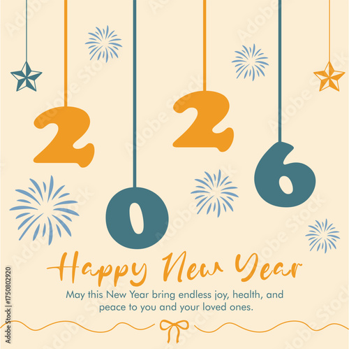Hanging New Year 2026 Poster | Playful Typography Banner Wall Art