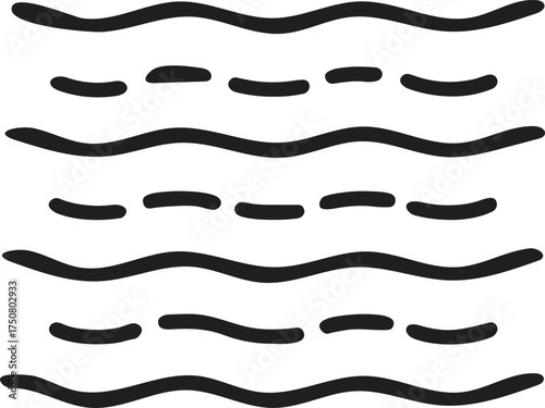Stylized Illustration of Water Waves in Black and White, Representing Calm and Serenity