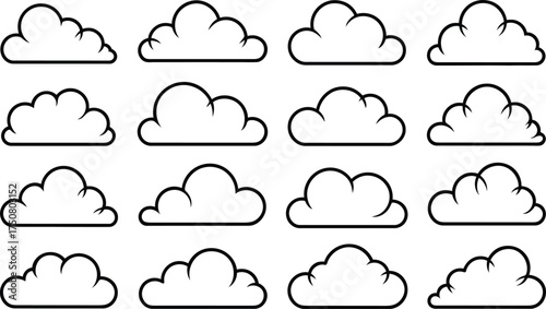 Set of cloud vector shapes with different styles and designs