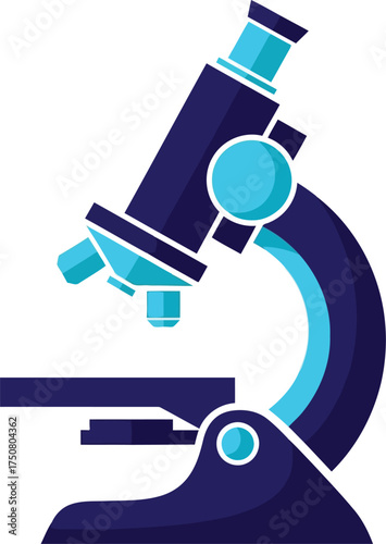 Simple illustration of a blue and dark blue laboratory microscope