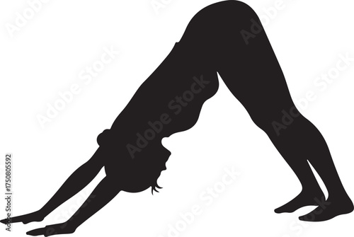 Downward dog yoga pose silhouette vector
