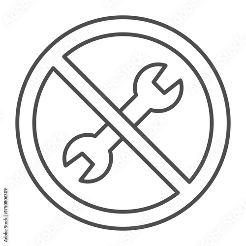 Double ended wrench ban thin line icon, repair concept. Vector graphics. Forbidden, prohibited item sign on white background, outline style icon for mobile or web design.