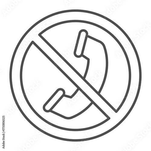Telephone handset ban thin line icon, communication concept. Vector graphics. Forbidden, prohibited item sign on white background, outline style icon for mobile or web design.