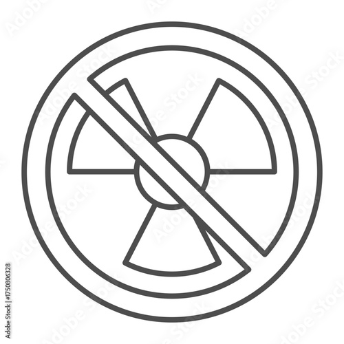 Radiation ban thin line icon, non radioactive concept. Vector graphics. Forbidden, prohibited item sign on white background, outline style icon for mobile or web design.