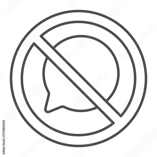 Dialogue ban thin line icon, conversations concept. Vector graphics. Forbidden, prohibited item sign on white background, outline style icon for mobile or web design.