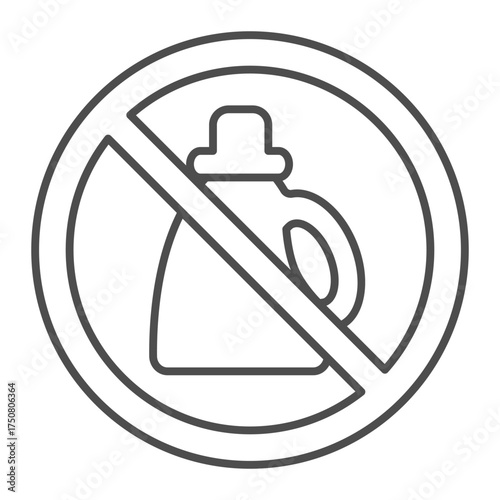 Bottle of machine oil ban thin line icon, repair concept. Vector graphics. Forbidden, prohibited item sign on white background, outline style icon for mobile or web design.
